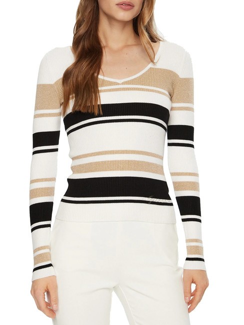 GUESS EVIE STRIPED  Koszula w paski biały czarny złoty str - Koszulki damskie