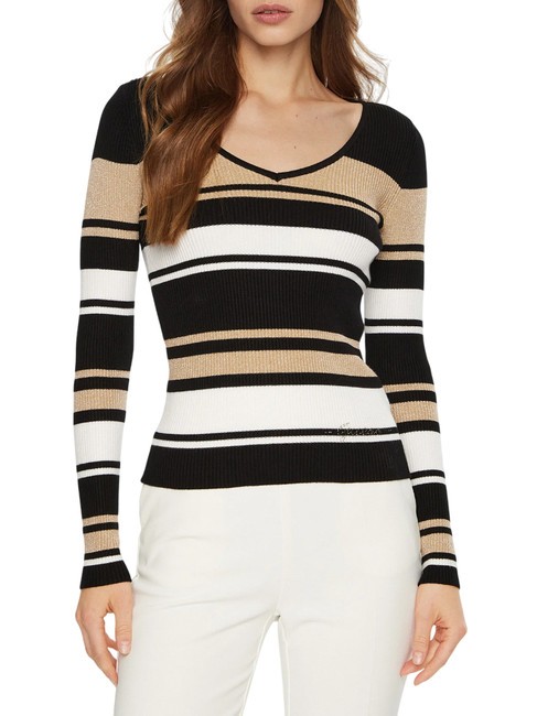 GUESS EVIE STRIPED  Koszula w paski czarno-biało-złoty str - Koszulki damskie