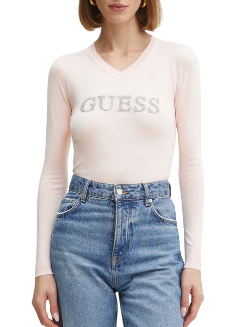 GUESS HOLLY LOGO  Sweter dyskretny róż - Koszulki damskie