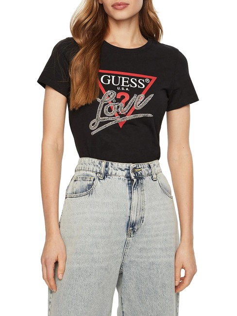 GUESS SS CN TRIANGLE LOVE Koszulka bawełniana odrzutowiec - Koszulki i topy damskie