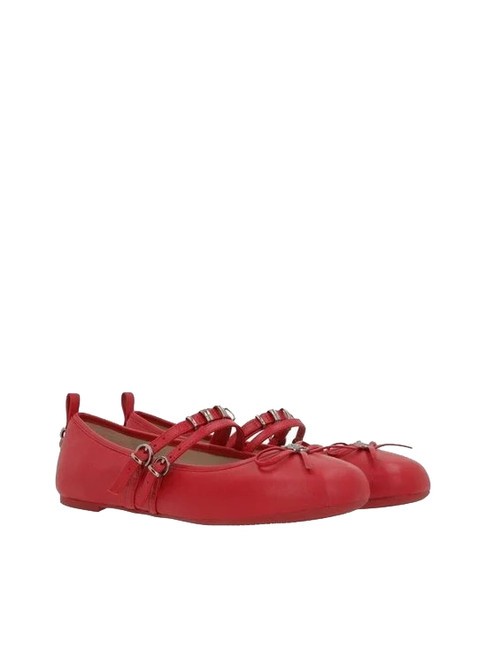 PINKO GIOIA Baleriny skórzane z dwoma paskami czerwony - Buty damskie