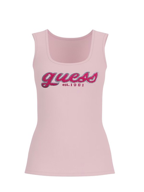GUESS CHENILLE LOGO  Góra bawełniana dyskretny róż - Koszulki i topy damskie