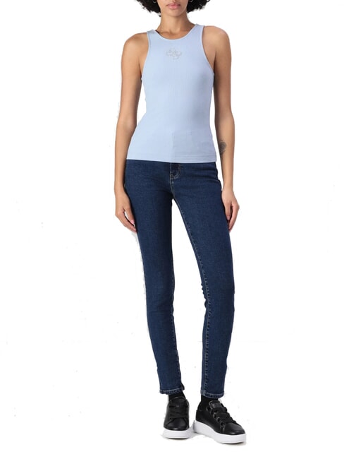GUESS ROUND GUENDALINA Top z logo z przodu niebieski aureol - Koszulki i topy damskie