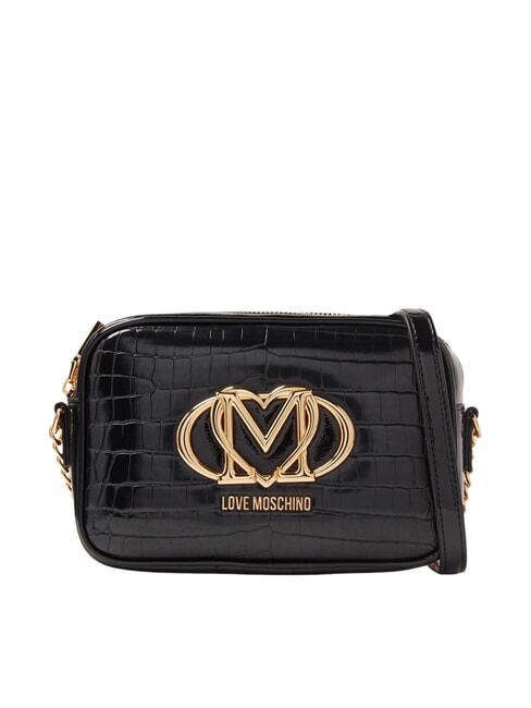 LOVE MOSCHINO CROCO PRINTED Torba na aparat fotograficzny na ramię czarny krokus - Torby damskie
