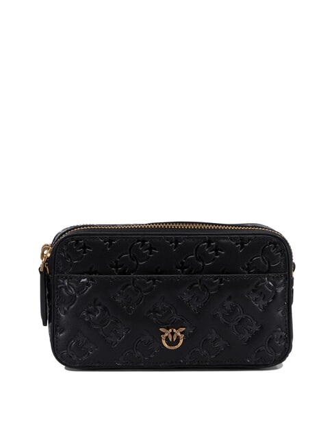 PINKO EMBOSSED LOGO Torba na aparat fotograficzny na ramię czarno-antyczne złoto - Torby damskie