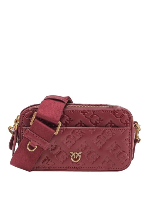 PINKO EMBOSSED LOGO Torba na aparat fotograficzny na ramię Bordeaux Merlot-Antyczne Złoto - Torby damskie