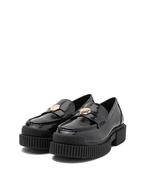ARMANI EXCHANGE A|X Lśniące skórzane mokasyny Czarny/Czarny - Buty damskie