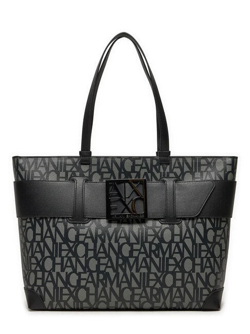 ARMANI EXCHANGE SUSIE Torba typu shopper z logo na całej powierzchni beżowy/czarny - Torby damskie