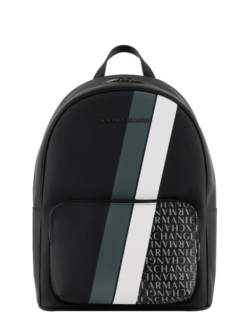 ARMANI EXCHANGE A|X STRIPES MONOGRAM Plecak na laptopa 13" czarny / zielony agawy - Plecaki na laptopa do pracy