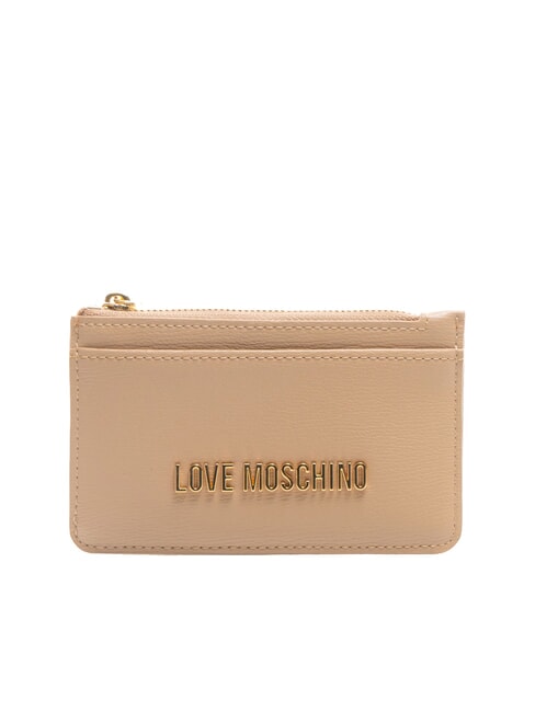 LOVE MOSCHINO METALLIC LOGO Płaski uchwyt na karty z portmonetką piasek - Portfele damskie