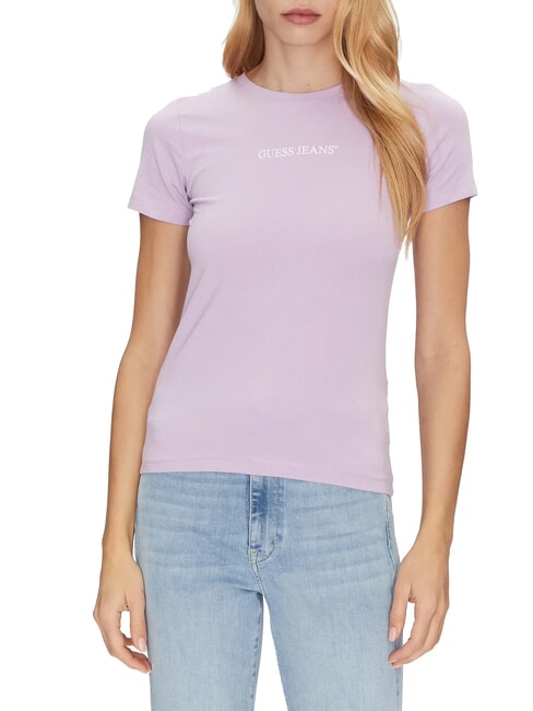 GUESS JEANS SLIM LOGO Koszulka elastyczna o dopasowanym kroju kwiat bzu - Koszulki i topy damskie
