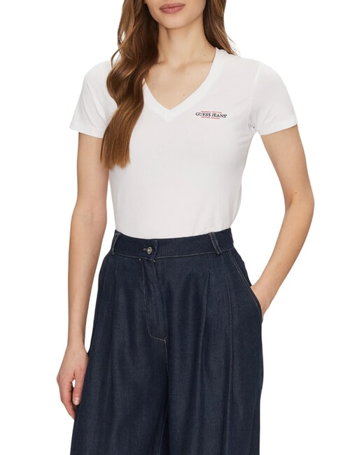GUESS JEANS SS VN SLIM Koszulka bawełniana czysto biały - Koszulki i topy damskie