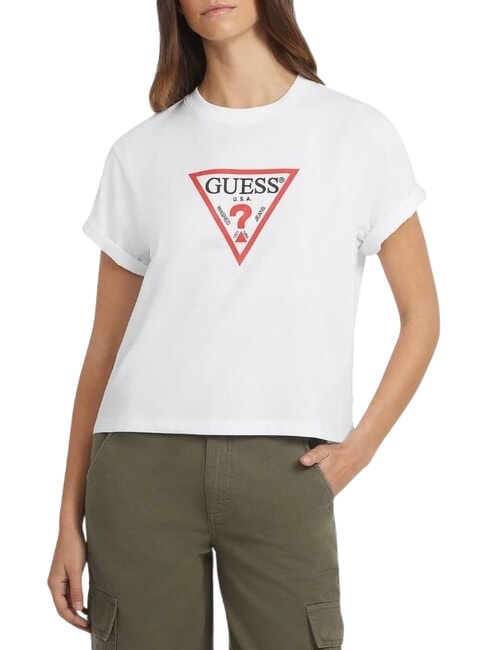 GUESS JEANS SS CN BOXY ICONIC  Koszulka bawełniana czysto biały - Koszulki i topy damskie