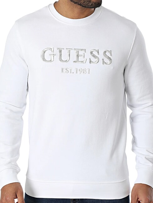 GUESS BEAU Bluza z okrągłym dekoltem i haftowanym logo czysto biały - Bluzy męskie