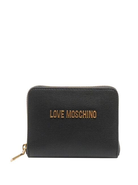 LOVE MOSCHINO METALLIC LOGO Średniej wielkości portfel zapinany na zamek Czarny - Portfele damskie