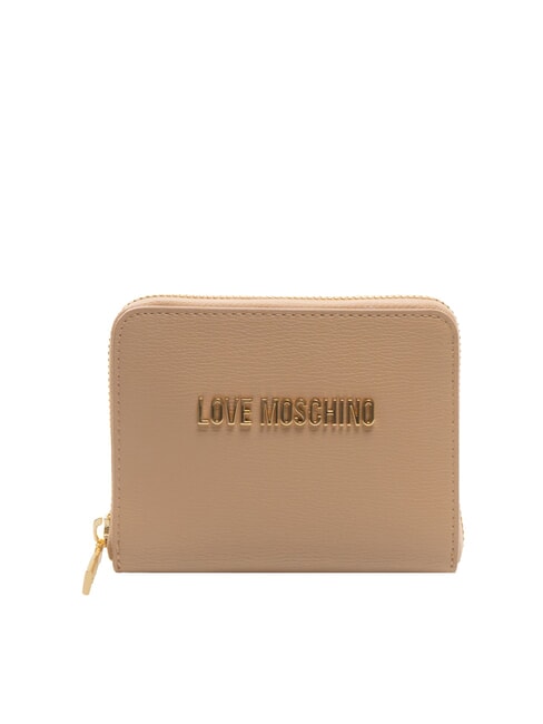 LOVE MOSCHINO METALLIC LOGO Średniej wielkości portfel zapinany na zamek piasek - Portfele damskie