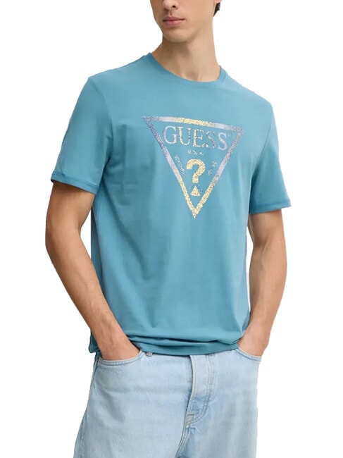 GUESS TRIANGLE Koszulka z nadrukiem maxi dzika burza błękitna - Koszulki męskie