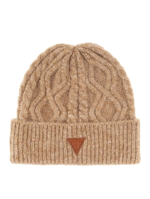 GUESS KNITTED Czapka warkoczowa z mankietem Wielbłąd - Włosy
