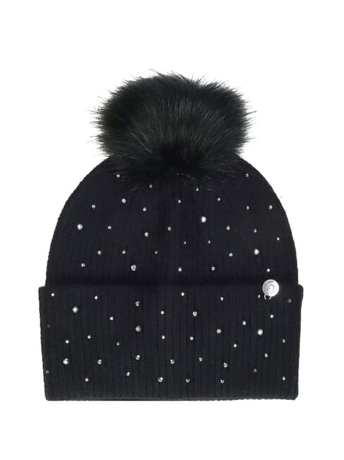 GUESS STRASS Czapka z pomponem CZARNY - Włosy