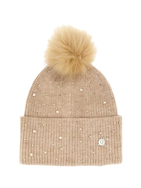 GUESS STRASS Czapka z pomponem Wielbłąd - Włosy