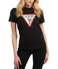 GUESS CLASSIC FIT LOGO Koszulka z logo tr&oacute;jkąta - Koszulki i topy damskie