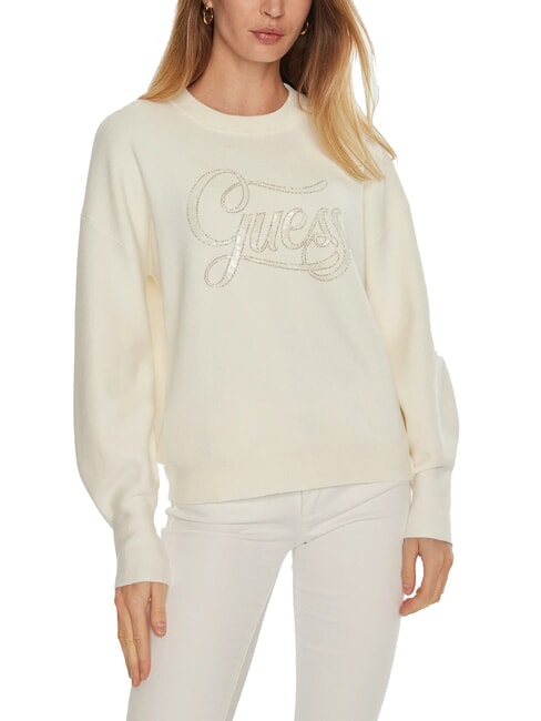 GUESS LAURA Bluza z logo z cekinami kremowy białawy - Bluzy damskie