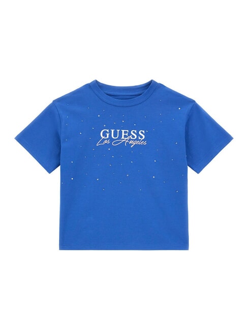 GUESS KIDS Koszulka z nadrukiem i cyrkoniami niebieski yves - Koszulka dziecięca