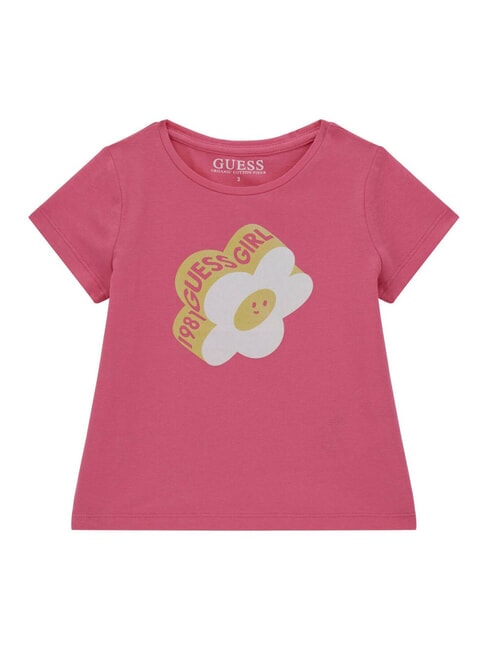 GUESS KIDS Koszulka z nadrukiem kwiatowym karmelowa róża - Koszulka dziecięca