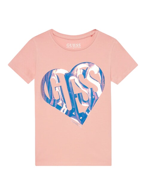GUESS KIDS Koszulka z nadrukiem serca ukochany róż - Koszulka dziecięca