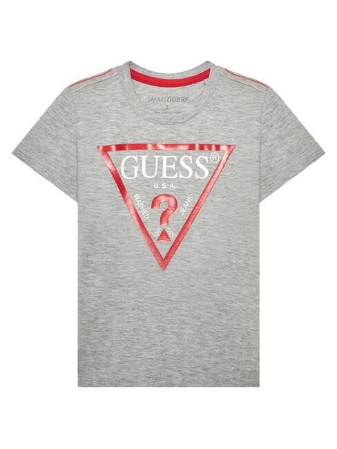 GUESS KIDS Koszulka bawełniana z nadrukiem trójkątów jasnoszary melanż - Koszulka dziecięca