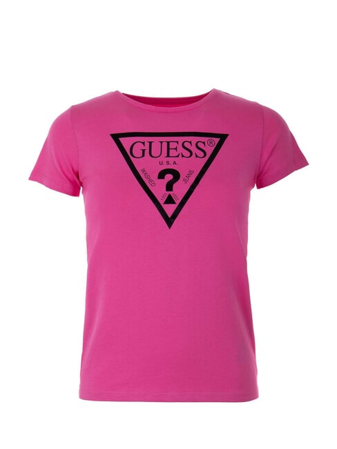 GUESS KIDS Koszulka z nadrukiem z logo trójkąta różowa wycieczka - Koszulka dziecięca