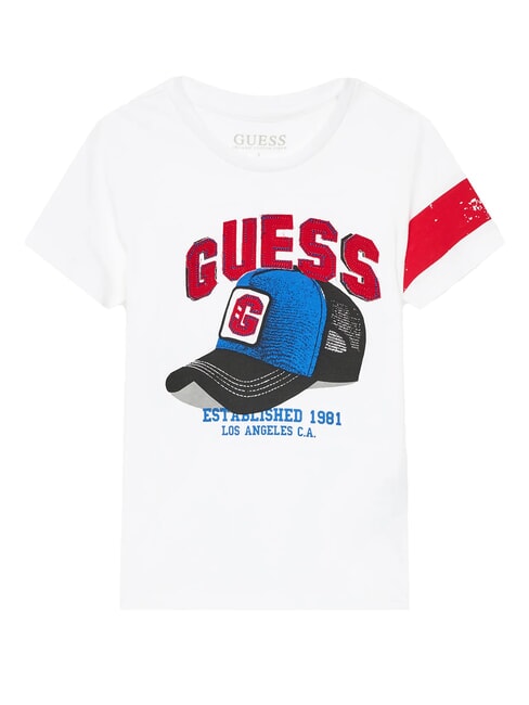 GUESS KIDS Koszulka z nadrukiem czapki baseballowej czysto biały - Koszulka dziecięca