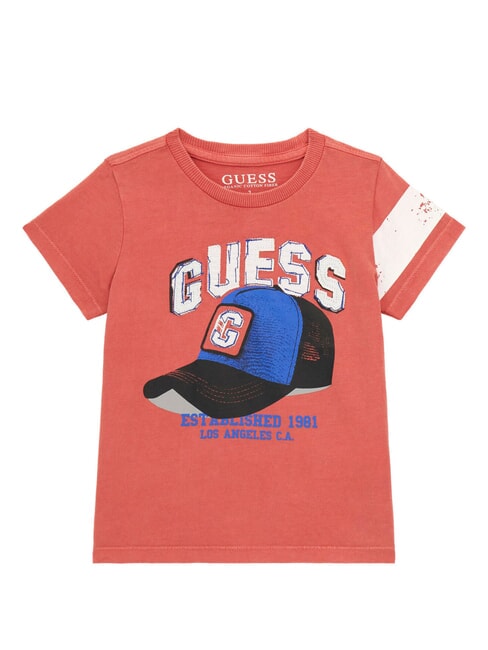 GUESS KIDS Koszulka z nadrukiem czapki baseballowej szybki czerwony - Koszulka dziecięca