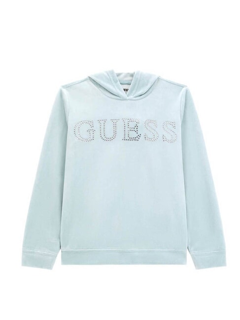 GUESS MINI ME Bluza z tkaniny szenilowej z logo z kryształkami mgiełka z piany morskiej - Bluzy dziecięce