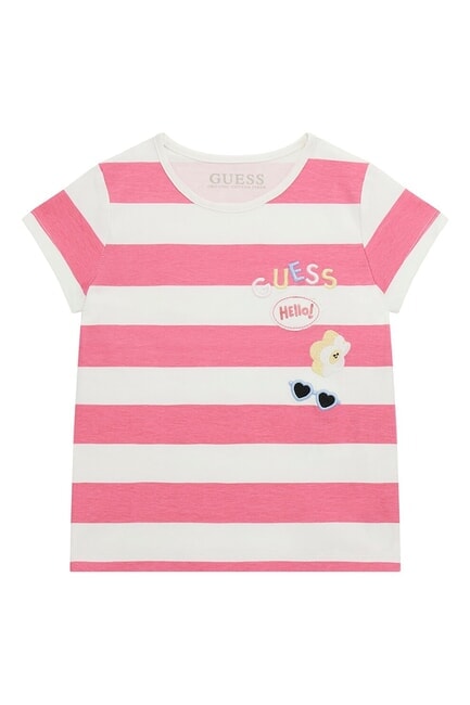 GUESS KIDS Koszulka w paski biały i fuksjowy - Koszulka dziecięca