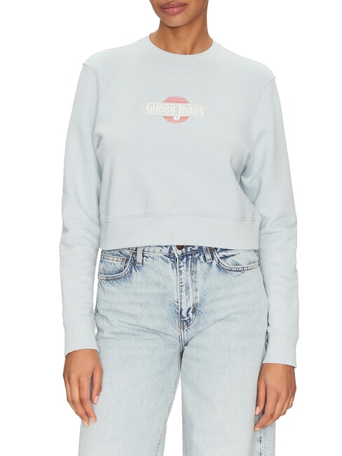 GUESS JEANS CN CROP Bluza bawełniana lazurowa laguna - Bluzy damskie