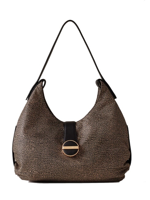 BORBONESE ECLIPSE Torba na ramię typu hobo OP/NATURALNY/CZARNY - Torby damskie