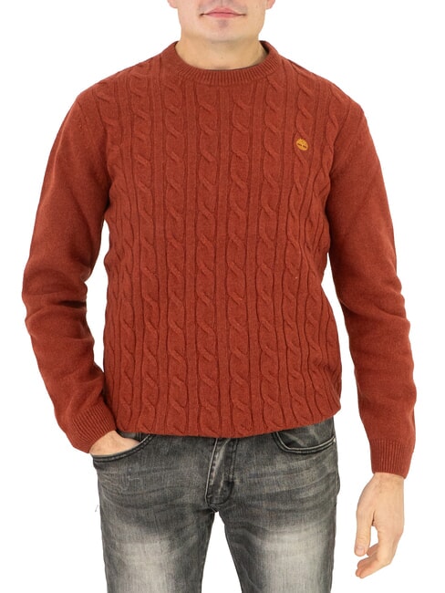 TIMBERLAND JAFFREY Sweter z okrągłym dekoltem i dzianiny kablowej olej chili - Koszulki męskie