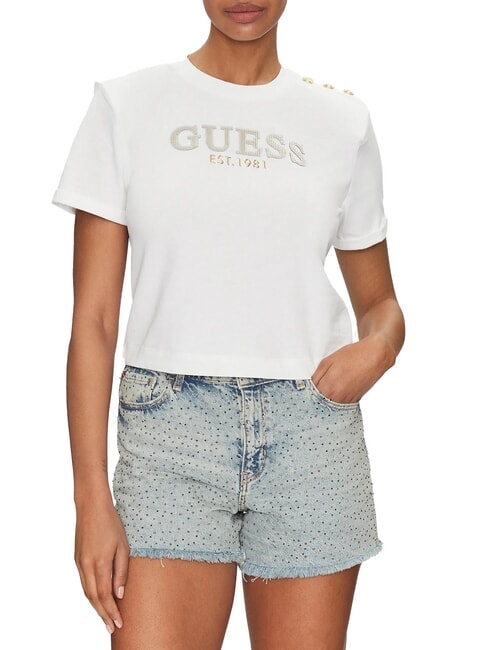 GUESS CN SS CROPPED Koszulka bawełniana czysto biały - Koszulki i topy damskie