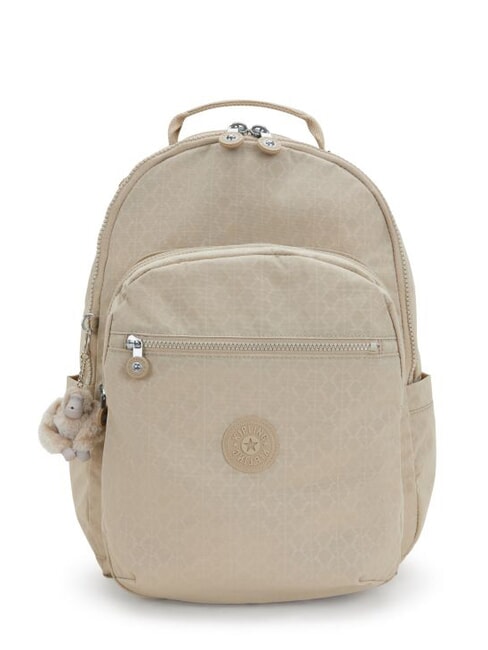 KIPLING SEOUL L Plecak na laptopa 15" sygnatura beżowa tłoczona - Plecaki szkolne i rekreacyjne