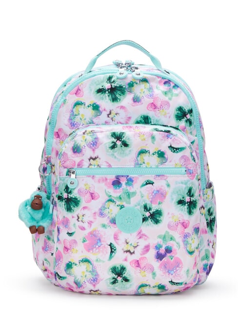 KIPLING SEOUL LAP Plecak z kieszenią na laptopa 15" kwiat akwamaryny - Plecaki szkolne i rekreacyjne