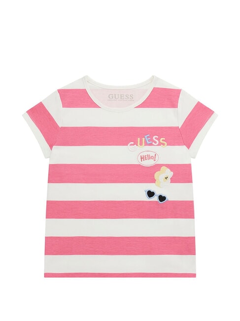 GUESS KIDS Koszulka w paski biały i fuksjowy - Koszulka dziecięca