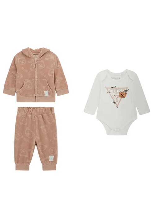 GUESS KIDS Komplet body, koszula i spodnie róża ceglana - Pajacyki i ubranka dla niemowląt