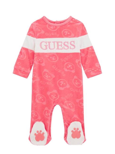 GUESS KIDS Kombinezon noworodkowy Chenille szminka w kolorze fuksji - Pajacyki i ubranka dla niemowląt