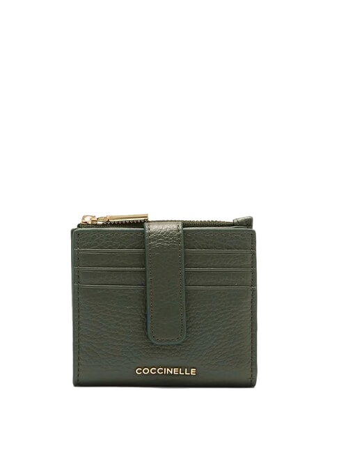 COCCINELLE METALLIC SOFT Mini portfel skórzany wodorost - Portfele damskie