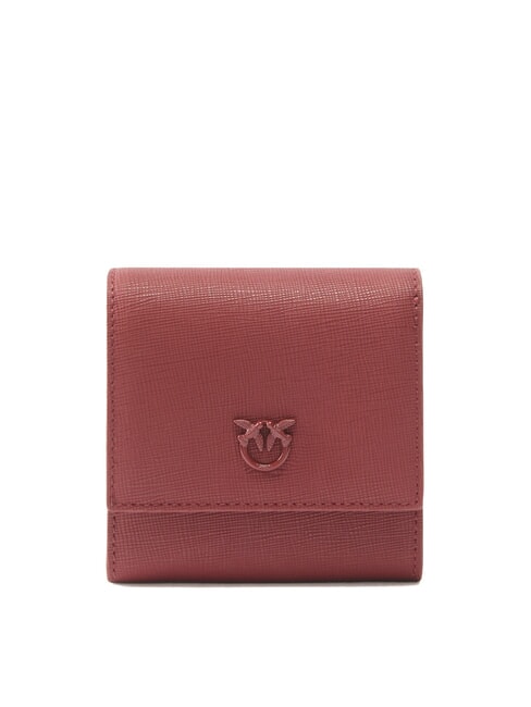 PINKO FLAP Portfel kwadratowy ze skóry Saffiano Kolor Bordeaux Merlot-Block - Portfele damskie