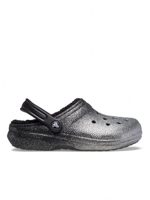 CROCS CLASSIC GLITTER LINED CLOG Chodaki z wypełnieniem czarny/srebrny - Buty damskie
