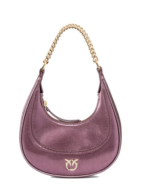 PINKO BRIOCHE Metaliczna skórzana torba na ramię metaliczny brązowo-złoty - Torby damskie