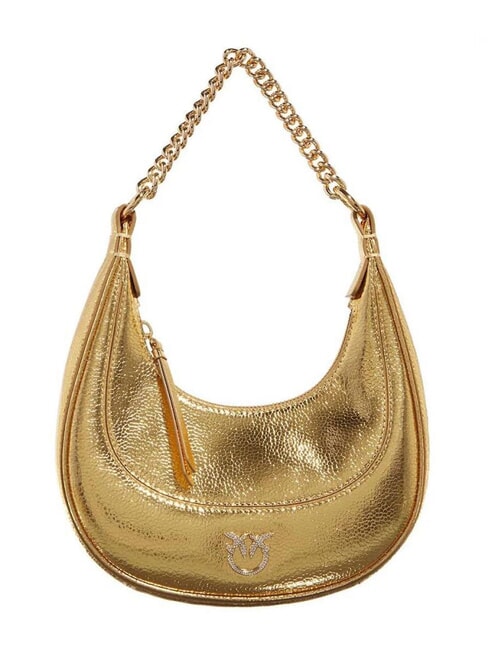 PINKO BRIOCHE Metaliczna skórzana torba na ramię złoto-złoto - Torby damskie