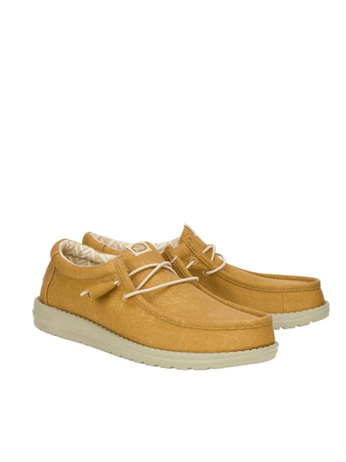 HEY DUDE WALLY CANVAS M Łatwe do zakładania mokasyny z płótna kminek brązowy/kamienny szary - Buty męskie